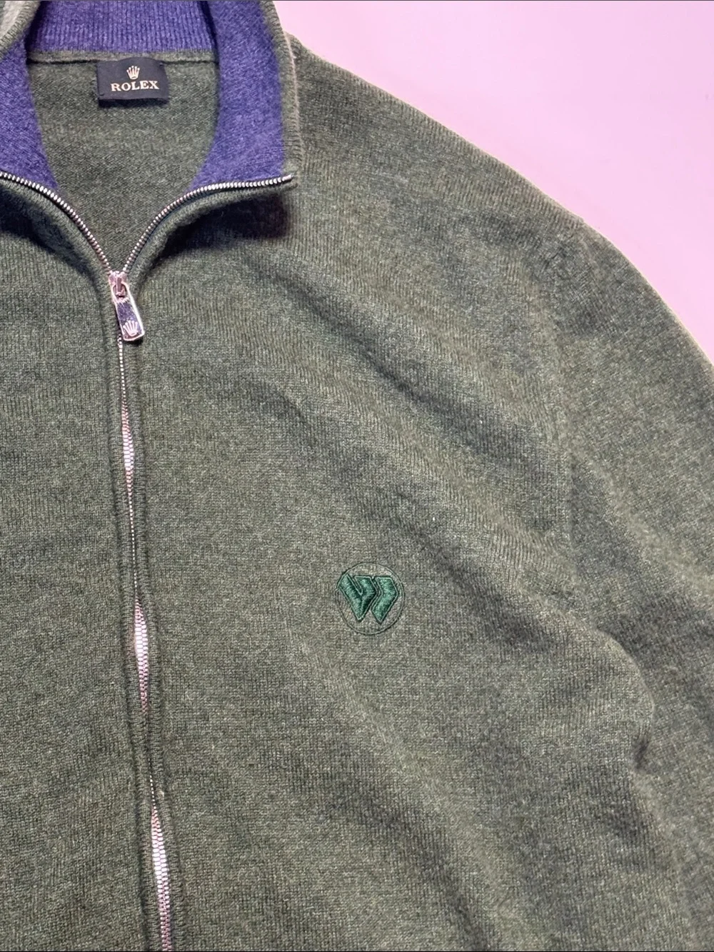 ROLEX Wimbledon VTG Forest Green Full Dual-Zip Cashmere Sweater Made in Italy XL - Picture 4 of 16